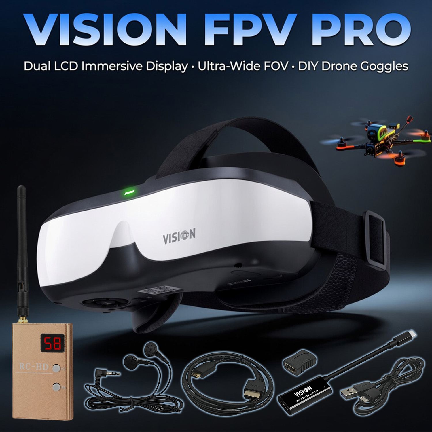 Skyzone Sky04O Pro Fpv Goggles - Occhiali FPV, Display Montato sulla Testa,